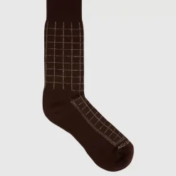 Aquatalia Windowpane Knit Blend Men's Sock Brown/Khaki New